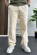Erkek Rahat Kalıp Keten Pantolon Krem Edw266