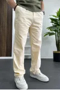 Erkek Rahat Kalıp Keten Pantolon Krem Edw266