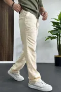 Erkek Rahat Kalıp Keten Pantolon Krem Edw266