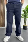 Erkek Rahat Kalıp Keten Pantolon Lacivert Edw266