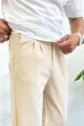 Erkek Rahat Kalıp Pileli Pantolon Krem Edw402