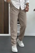 Erkek Rahat Kesim Keten Pantolon Açık Kahverengi Edw138