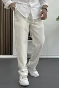 Erkek Rahat Kesim Keten Pantolon Beyaz Edw138