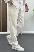 Erkek Rahat Kesim Keten Pantolon Beyaz Edw138