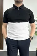 Erkek Renk Bloklu Polo Yaka Yarım Fermuarlı Tişört Beyaz Edw234