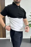 Erkek Renk Bloklu Polo Yaka Yarım Fermuarlı Tişört Beyaz Edw234