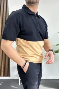 Erkek Renk Bloklu Polo Yaka Yarım Fermuarlı Tişört Lacivert Edw234