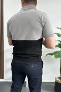 Erkek Renk Bloklu Polo Yaka Yarım Fermuarlı Tişört Siyah Edw234