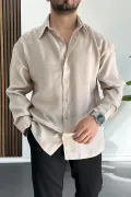 Erkek Salaş Modal Kumaş Gömlek Bej Edw267