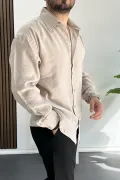 Erkek Salaş Modal Kumaş Gömlek Bej Edw267