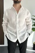 Erkek Salaş Modal Kumaş Gömlek Beyaz Edw267