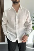 Erkek Salaş Modal Kumaş Gömlek Beyaz Edw267