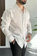 Erkek Salaş Modal Kumaş Gömlek Beyaz Edw267
