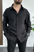 Erkek Salaş Modal Kumaş Gömlek Siyah Edw267