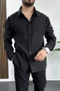 Erkek Salaş Modal Kumaş Gömlek Siyah Edw267