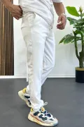 Erkek Slim Fit Beli İpli Düğmeli Pantolon Beyaz Edw403