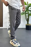Erkek Slim Fit Beli İpli Düğmeli Pantolon Gri Edw403