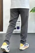 Erkek Slim Fit Beli İpli Düğmeli Pantolon Gri Edw403