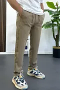 Erkek Slim Fit Beli İpli Düğmeli Pantolon Kahverengi Edw403