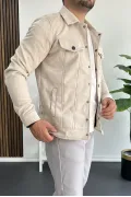 Erkek Slim Fit Cepli Nubuk Ceket Krem Edw081
