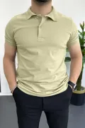 Erkek Slim Fit Düz Renk Pamuklu Soft Polo Tişört Bej Edw365