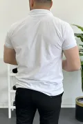 Erkek Slim Fit Düz Renk Pamuklu Soft Polo Tişört Beyaz Edw365