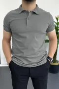Erkek Slim Fit Düz Renk Pamuklu Soft Polo Tişört Füme Edw365