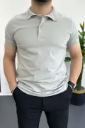 Erkek Slim Fit Düz Renk Pamuklu Soft Polo Tişört Gri Edw365