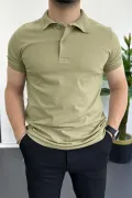Erkek Slim Fit Düz Renk Pamuklu Soft Polo Tişört Haki Edw365