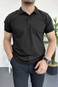 Erkek Slim Fit Düz Renk Pamuklu Soft Polo Tişört Siyah Edw365