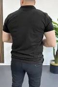 Erkek Slim Fit Düz Renk Pamuklu Soft Polo Tişört Siyah Edw365