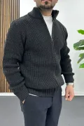 Erkek Slim Fit Fermuarlı Hırka Antrasit Edw434
