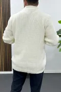 Erkek Slim Fit Fermuarlı Hırka Ekru Edw434