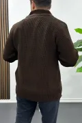 Erkek Slim Fit Fermuarlı Hırka Kahverengi Edw434