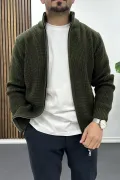 Erkek Slim Fit Fermuarlı Hırka Yeşil Edw434