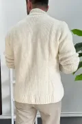 Erkek Slim Fit Örgü Desenli Hırka Ekru Edw430