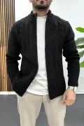 Erkek Slim Fit Örgü Desenli Hırka Siyah Edw430