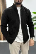 Erkek Slim Fit Örgü Desenli Hırka Siyah Edw430