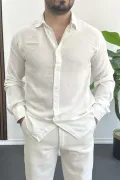Erkek Viskon Kumaş Uzun Kollu Gömlek Beyaz Edw391