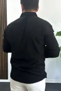 Erkek Viskon Kumaş Uzun Kollu Gömlek Siyah Edw391