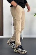 Erkek Yan Cepli Kargo Pantolon Krem Edw184