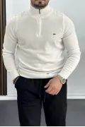 Erkek Yarım Fermuarlı Dik yaka Kazak Kar Beyaz Edw217