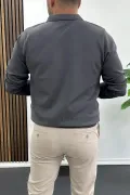 Erkek Yarım Fermuarlı Düz Desen Polo Yaka Kazak Antrasit Edw424