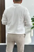 Erkek Yarım Fermuarlı Düz Desen Polo Yaka Kazak Beyaz Edw424