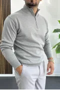Erkek Yarım Fermuarlı Normal Kalıp Kazak Gri Edw411