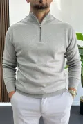 Erkek Yarım Fermuarlı Normal Kalıp Kazak Gri Edw411