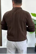 Erkek Yarım Fermuarlı Polo Yaka Mevsimlik Kazak Kahverengi Edw195