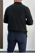 Erkek Yarım Fermuarlı Polo Yaka Mevsimlik Kazak Siyah Edw195
