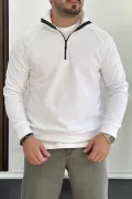 Erkek Yarım Fermuarlı Sweatshirt Beyaz Edw212