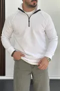 Erkek Yarım Fermuarlı Sweatshirt Beyaz Edw212